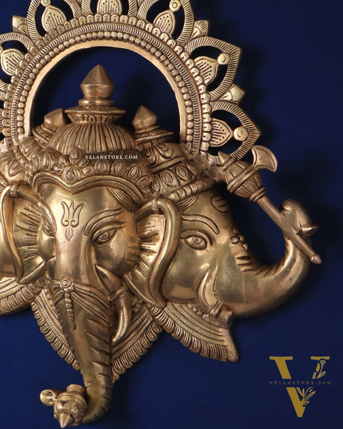 Pure Brass Trimukhi Ganapati Wall Hanging 17.5"
