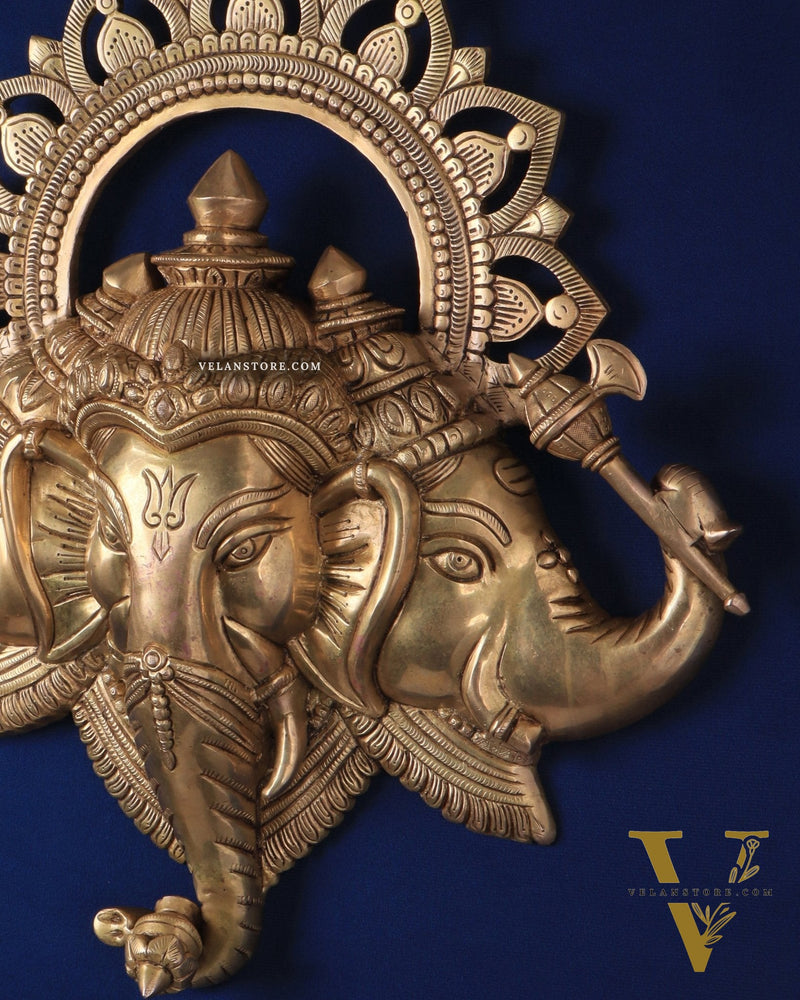 Pure Brass Trimukhi Ganapati Wall Hanging 17.5"