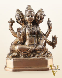 Pure Brass Trimurti Idol – Brahma, Vishnu, and Mahesh (Shiva) 5"