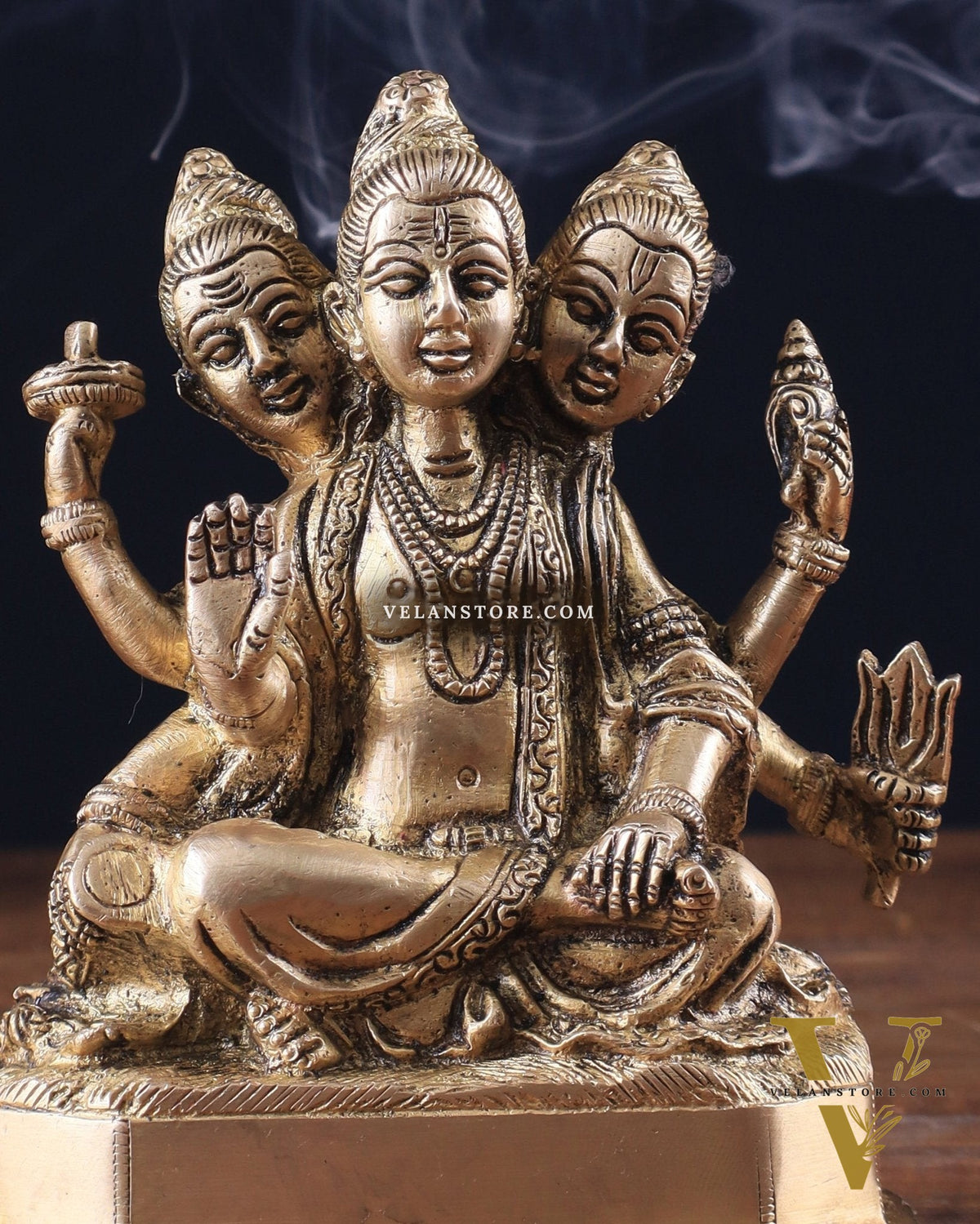 Pure Brass Trimurti Idol – Brahma, Vishnu, and Mahesh (Shiva) 5"