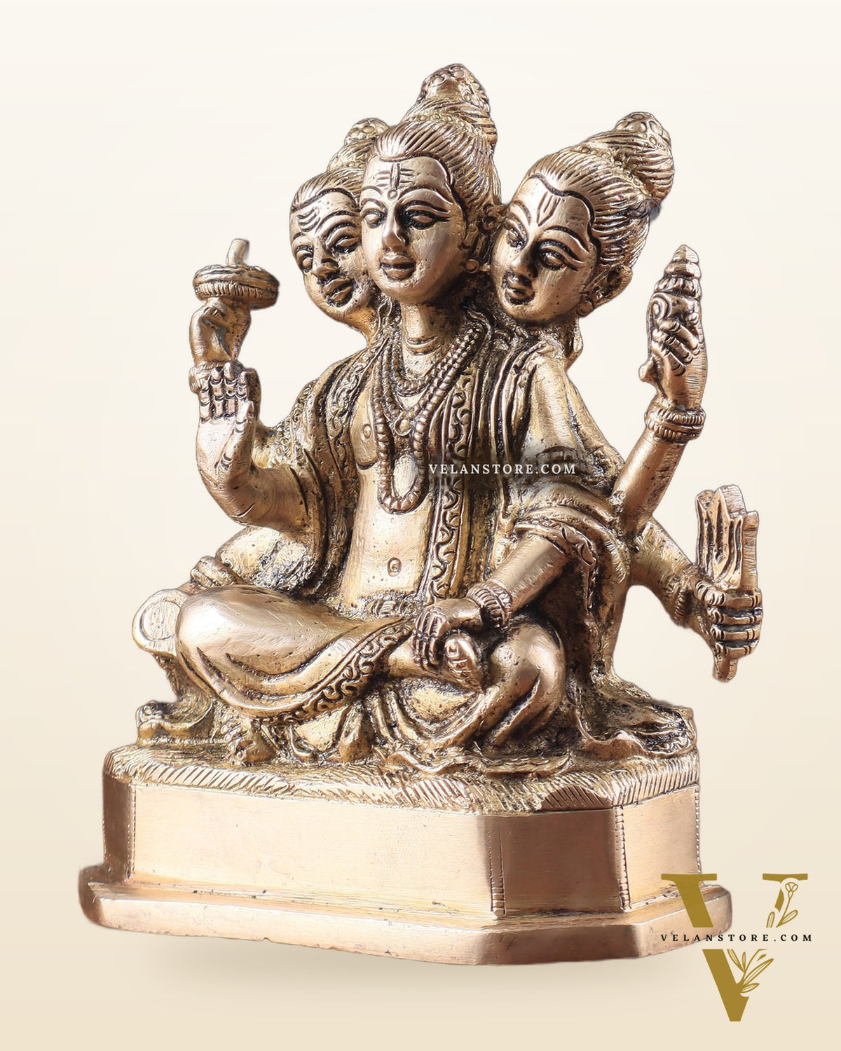 Pure Brass Trimurti Idol – Brahma, Vishnu, and Mahesh (Shiva) 5"