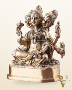 Pure Brass Trimurti Idol – Brahma, Vishnu, and Mahesh (Shiva) 5"
