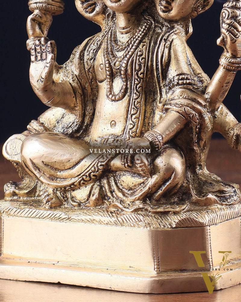 Pure Brass Trimurti Idol – Brahma, Vishnu, and Mahesh (Shiva) 5"