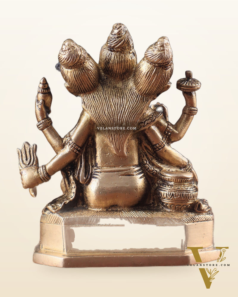 Pure Brass Trimurti Idol – Brahma, Vishnu, and Mahesh (Shiva) 5"