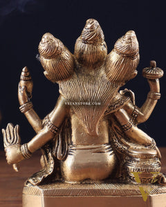 Pure Brass Trimurti Idol – Brahma, Vishnu, and Mahesh (Shiva) 5"