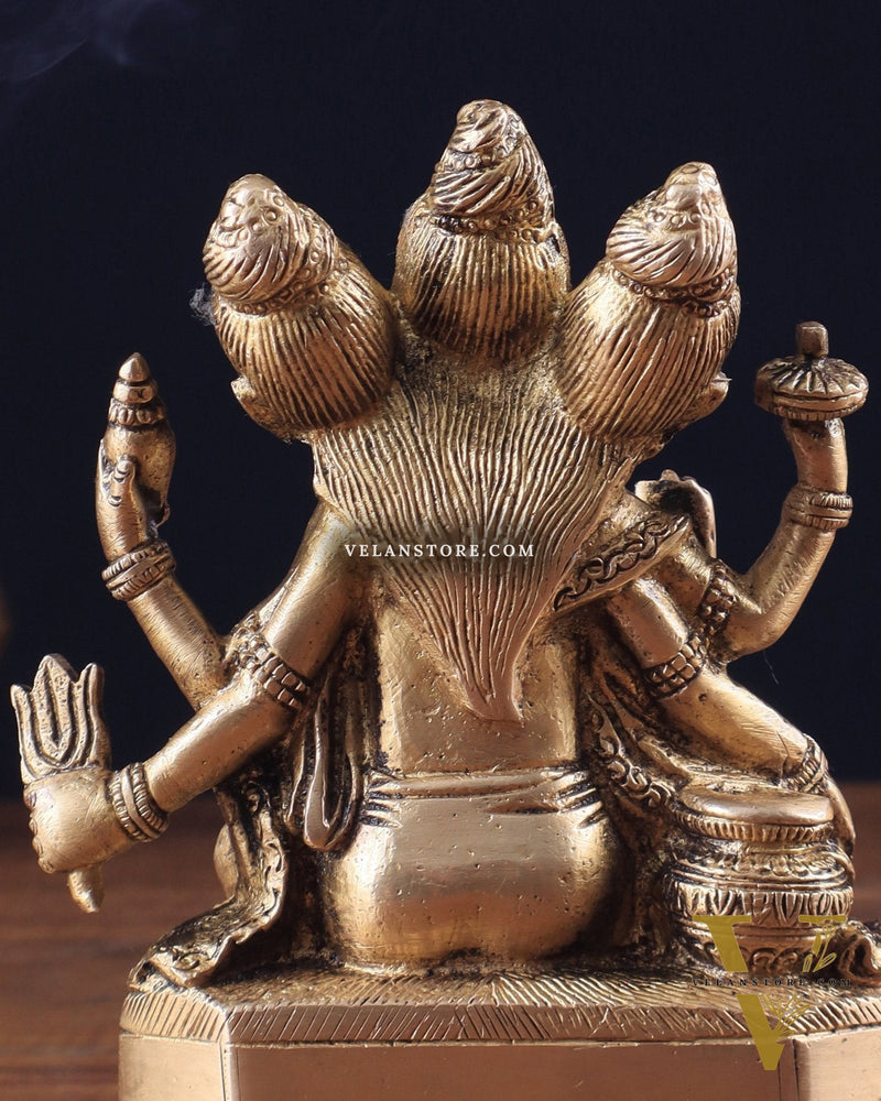 Pure Brass Trimurti Idol – Brahma, Vishnu, and Mahesh (Shiva) 5"