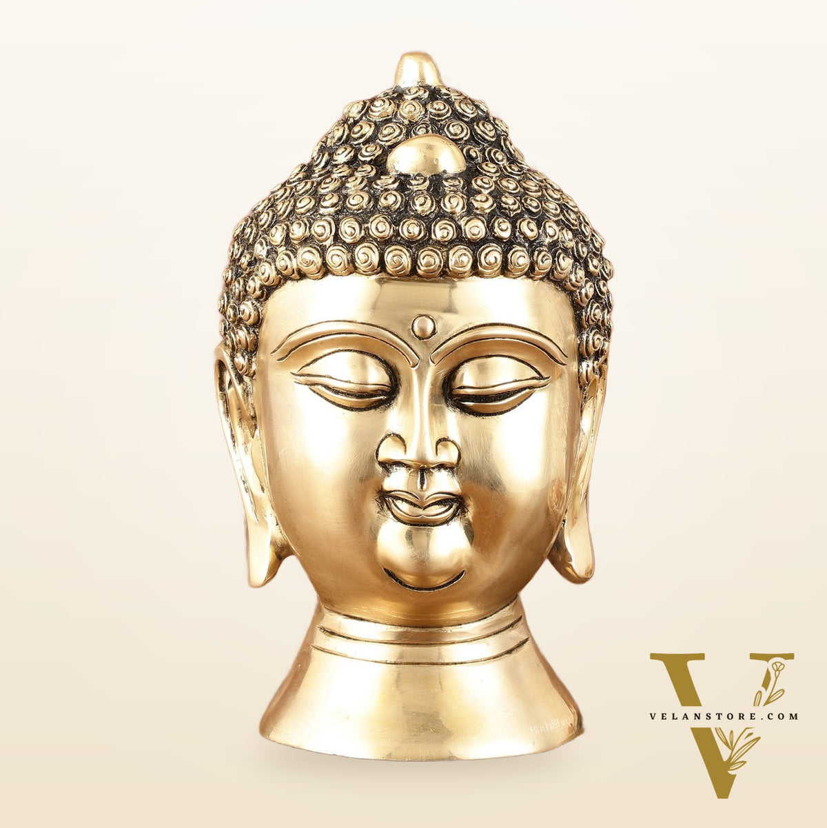 Pure Brass Unique Buddha Head Statue with Mani - 9"