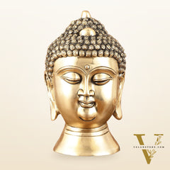 Pure Brass Unique Buddha Head Statue with Mani - 9"