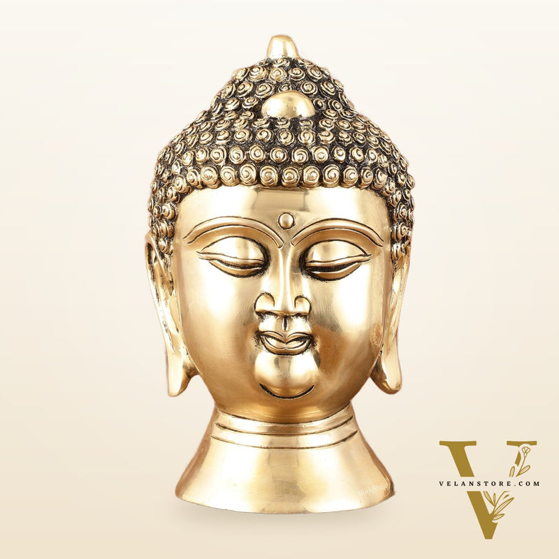 Pure Brass Unique Buddha Head Statue with Mani - 9"
