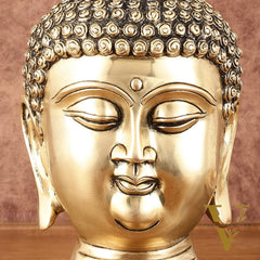 Pure Brass Unique Buddha Head Statue with Mani - 9"
