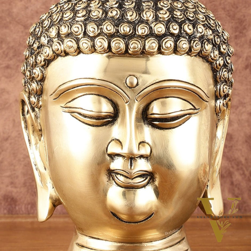 Pure Brass Unique Buddha Head Statue with Mani - 9"