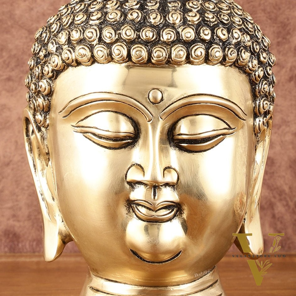Pure Brass Unique Buddha Head Statue with Mani - 9"