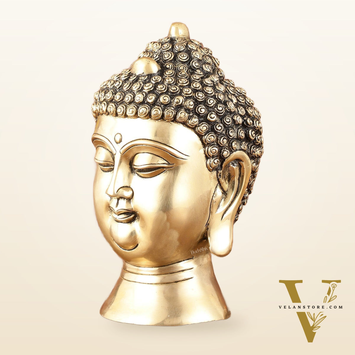 Pure Brass Unique Buddha Head Statue with Mani - 9"