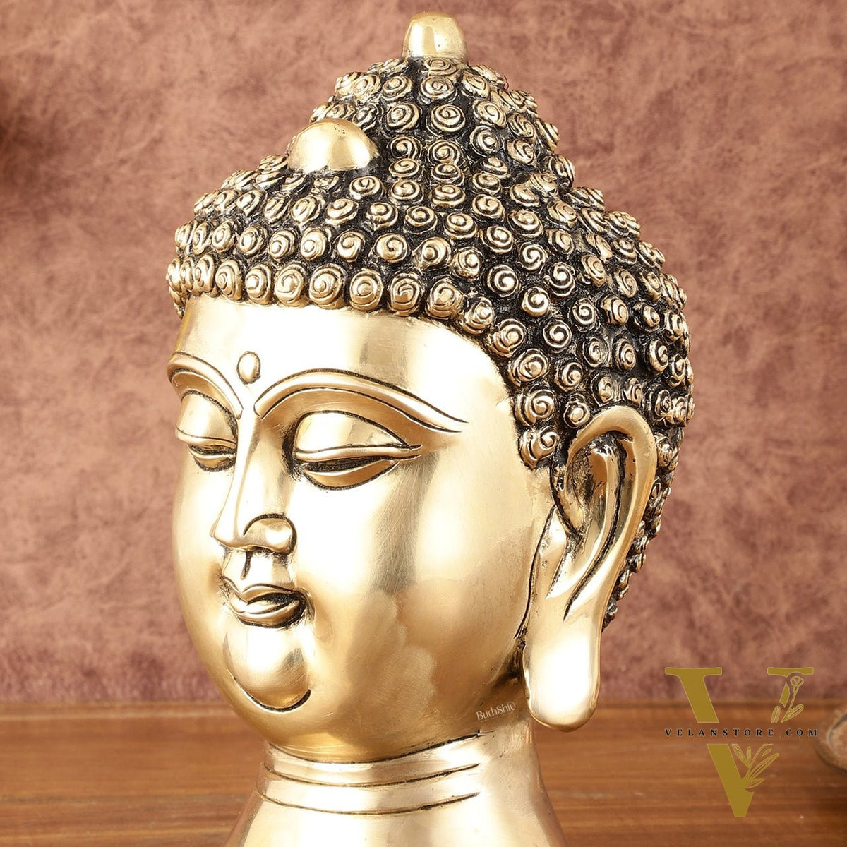 Pure Brass Unique Buddha Head Statue with Mani - 9"