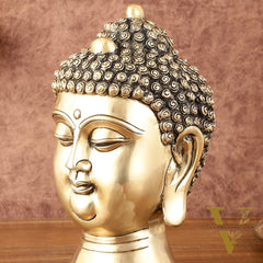 Pure Brass Unique Buddha Head Statue with Mani - 9"