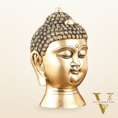 Pure Brass Unique Buddha Head Statue with Mani - 9"