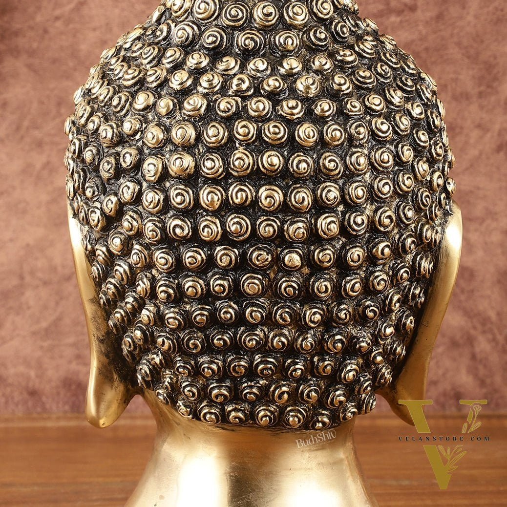 Pure Brass Unique Buddha Head Statue with Mani - 9"