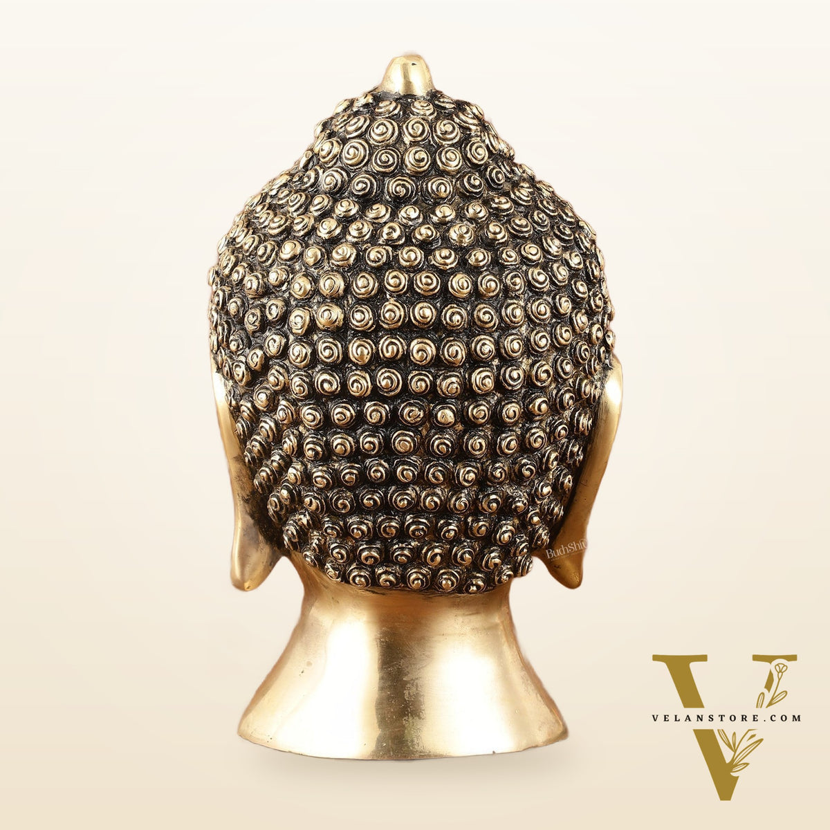 Pure Brass Unique Buddha Head Statue with Mani - 9"