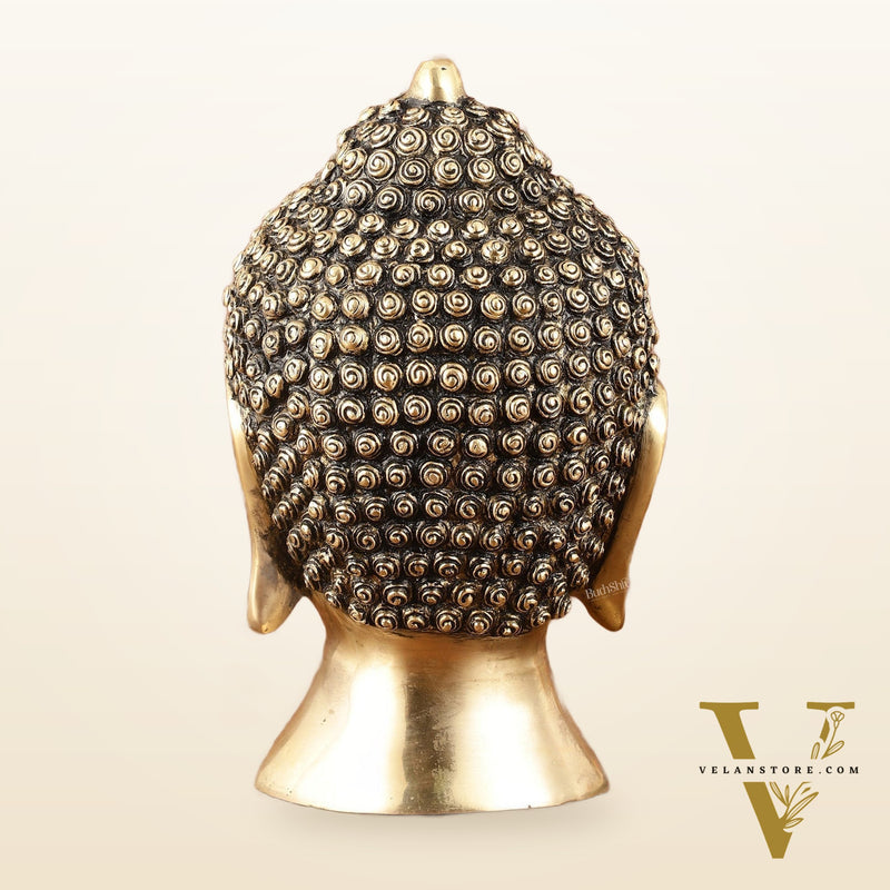 Pure Brass Unique Buddha Head Statue with Mani - 9"