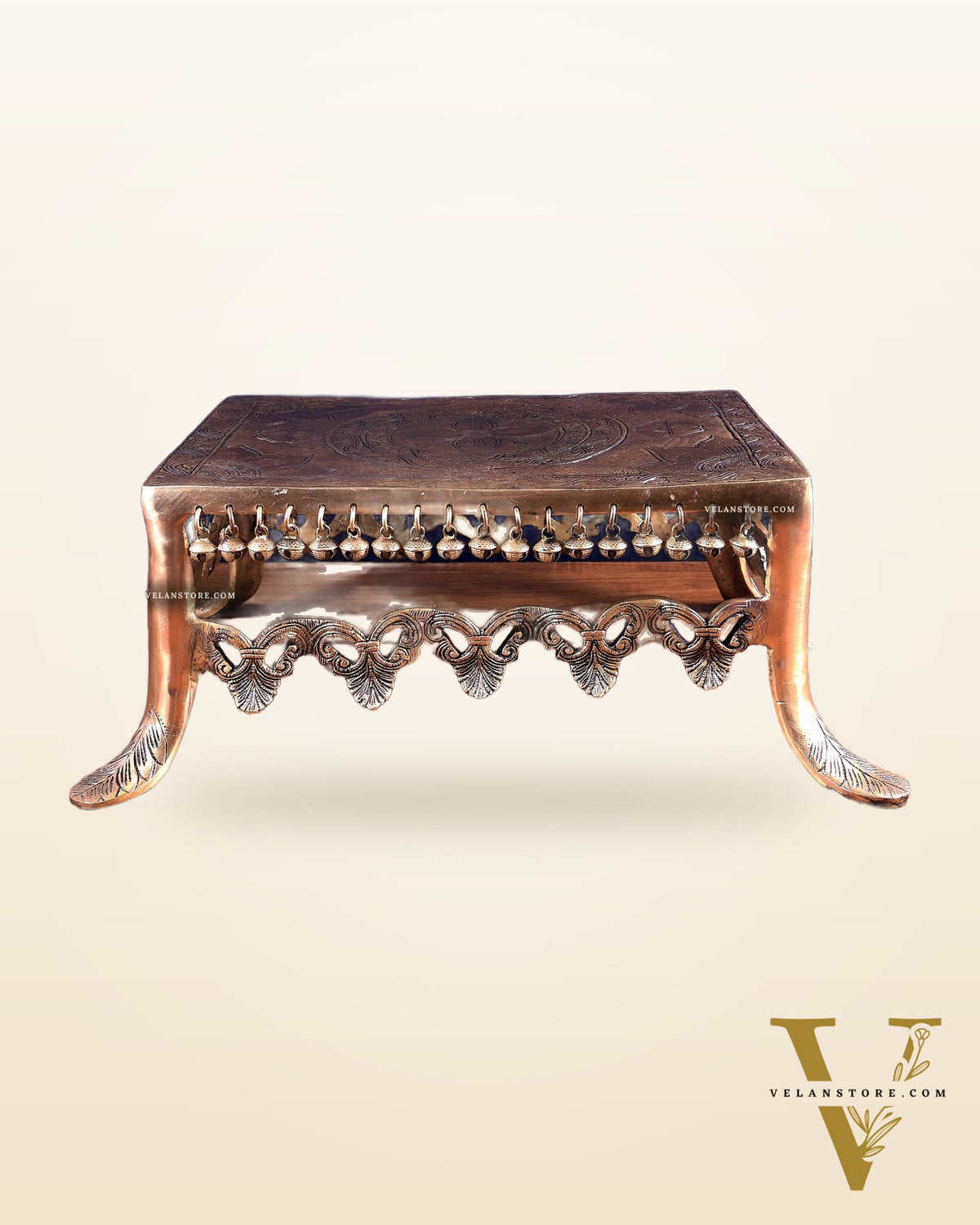 Pure Brass Unique Chowki with Ghungroos | Heavy-Duty Temple Stand