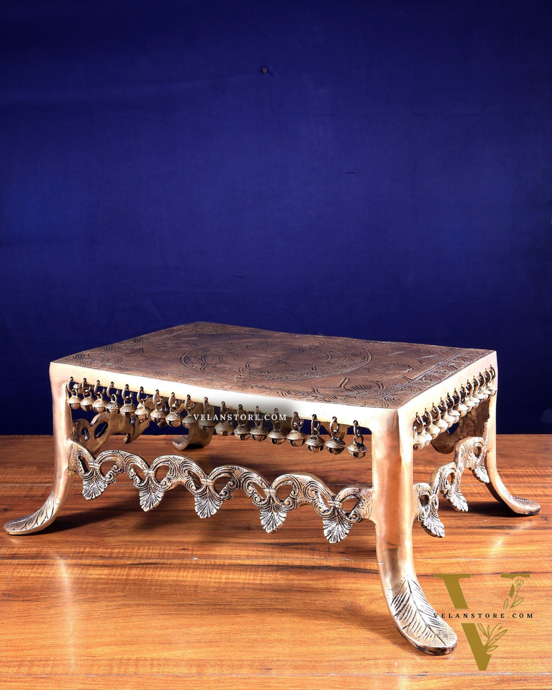 Pure Brass Unique Chowki with Ghungroos | Heavy-Duty Temple Stand