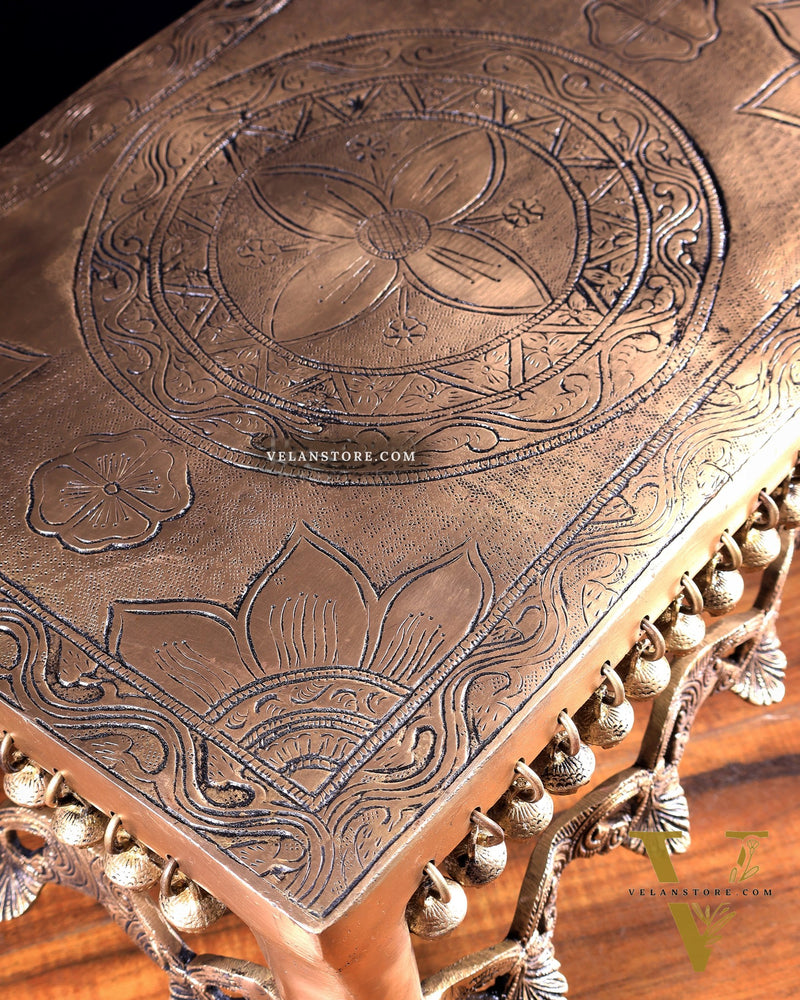 Pure Brass Unique Chowki with Ghungroos | Heavy-Duty Temple Stand