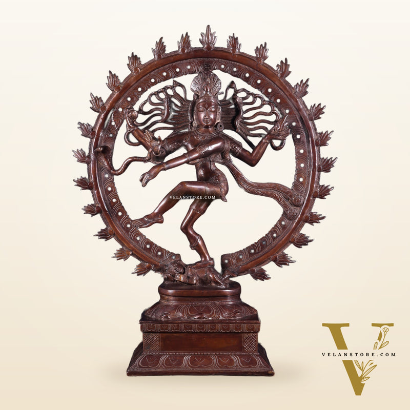 Pure Brass Unique Dancing Shiva Nataraja Statue - Height 21" dark brown