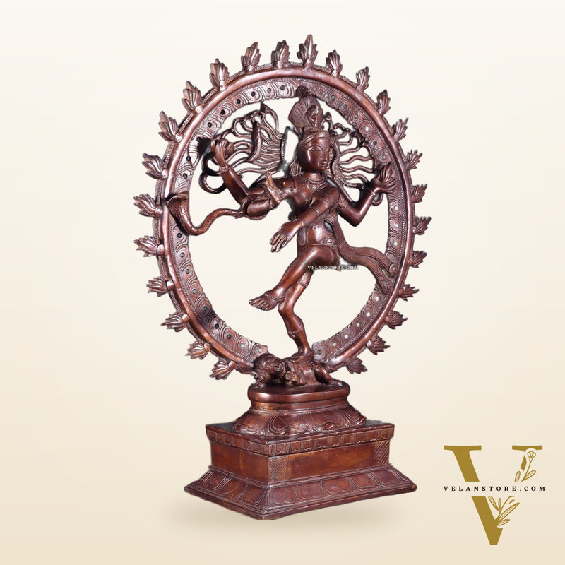 Pure Brass Unique Dancing Shiva Nataraja Statue - Height 21" dark brown