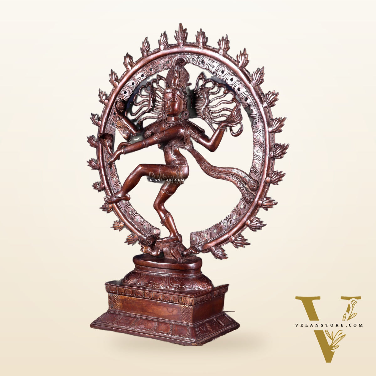 Pure Brass Unique Dancing Shiva Nataraja Statue - Height 21" dark brown