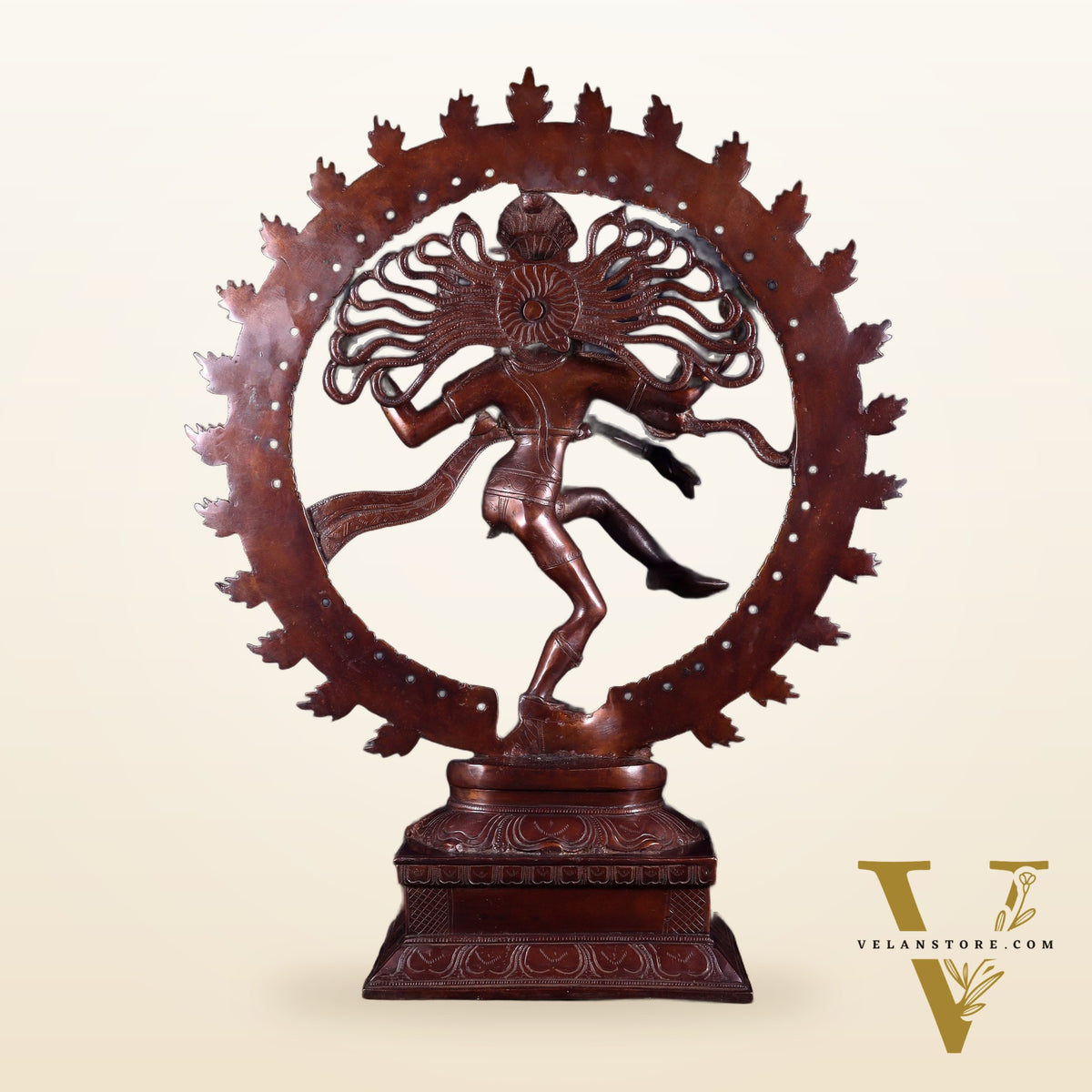 Pure Brass Unique Dancing Shiva Nataraja Statue - Height 21" dark brown