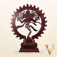 Pure Brass Unique Dancing Shiva Nataraja Statue - Height 21" dark brown