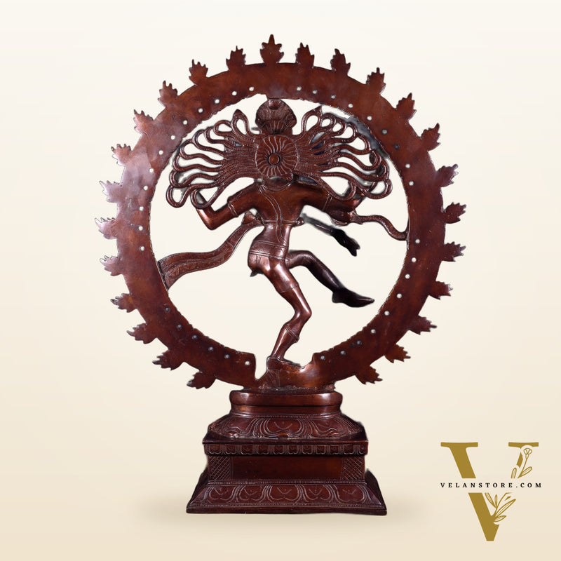 Pure Brass Unique Dancing Shiva Nataraja Statue - Height 21" dark brown