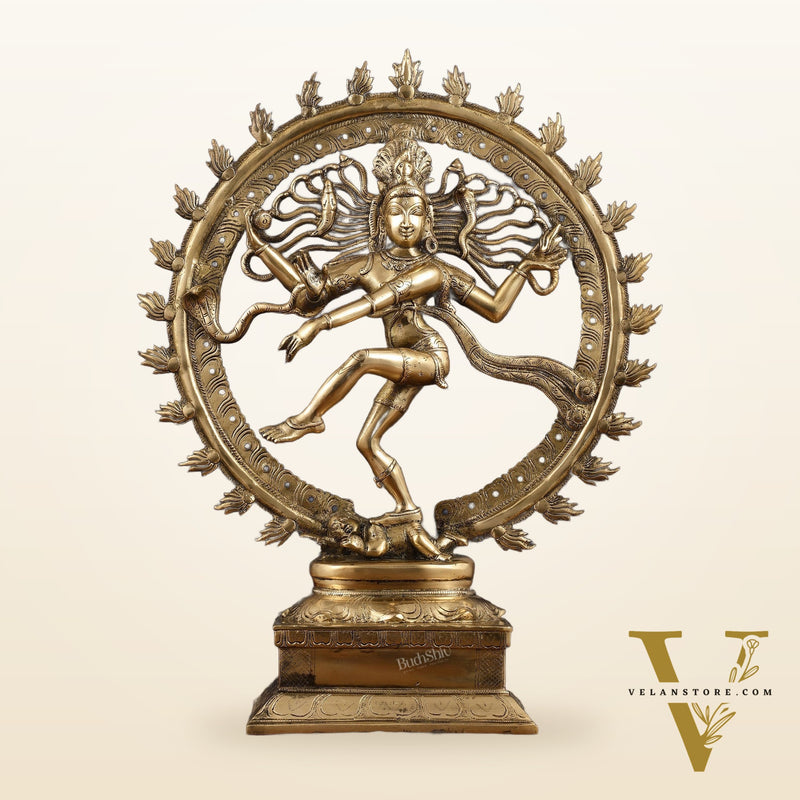 Pure Brass Unique Dancing Shiva Nataraja Statue - Height 21"
