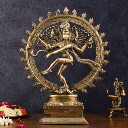 Pure Brass Unique Dancing Shiva Nataraja Statue - Height 21"