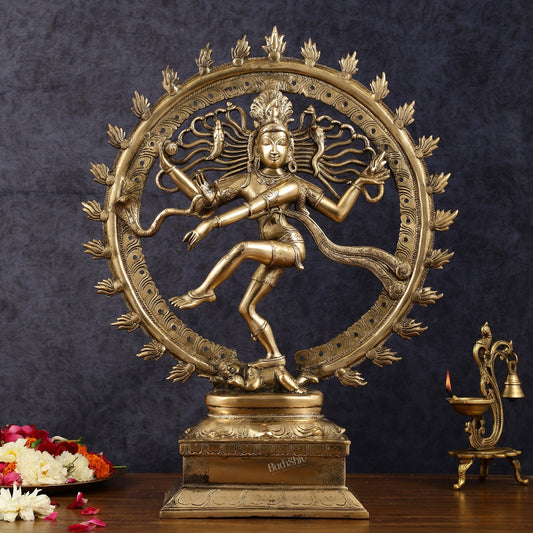 Pure Brass Unique Dancing Shiva Nataraja Statue - Height 21"