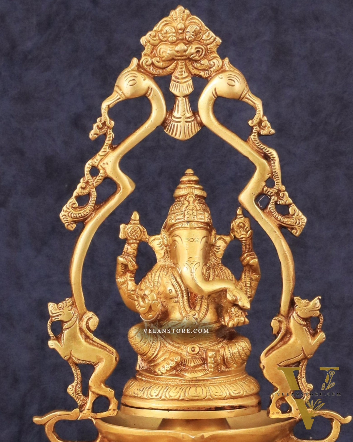 Pure Brass Unique Ganesha Statue with Diyas and Thiruvarchi Frame - 12"