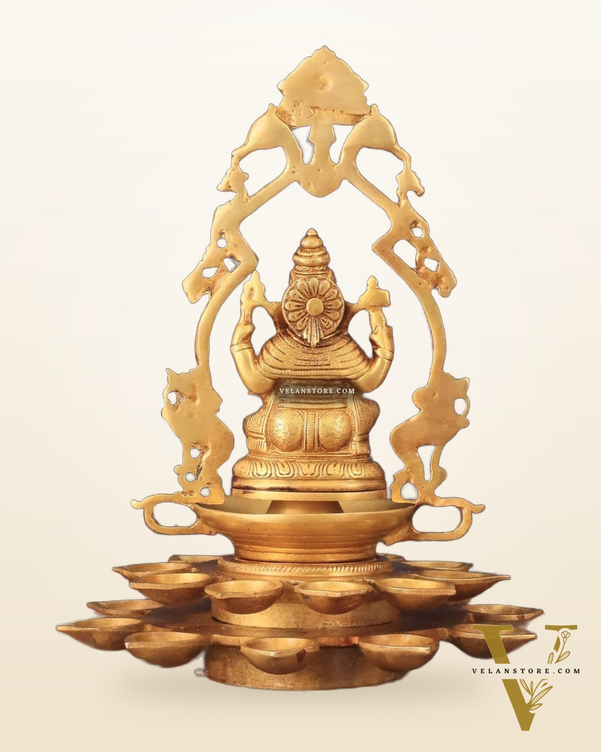 Pure Brass Unique Ganesha Statue with Diyas and Thiruvarchi Frame - 12"