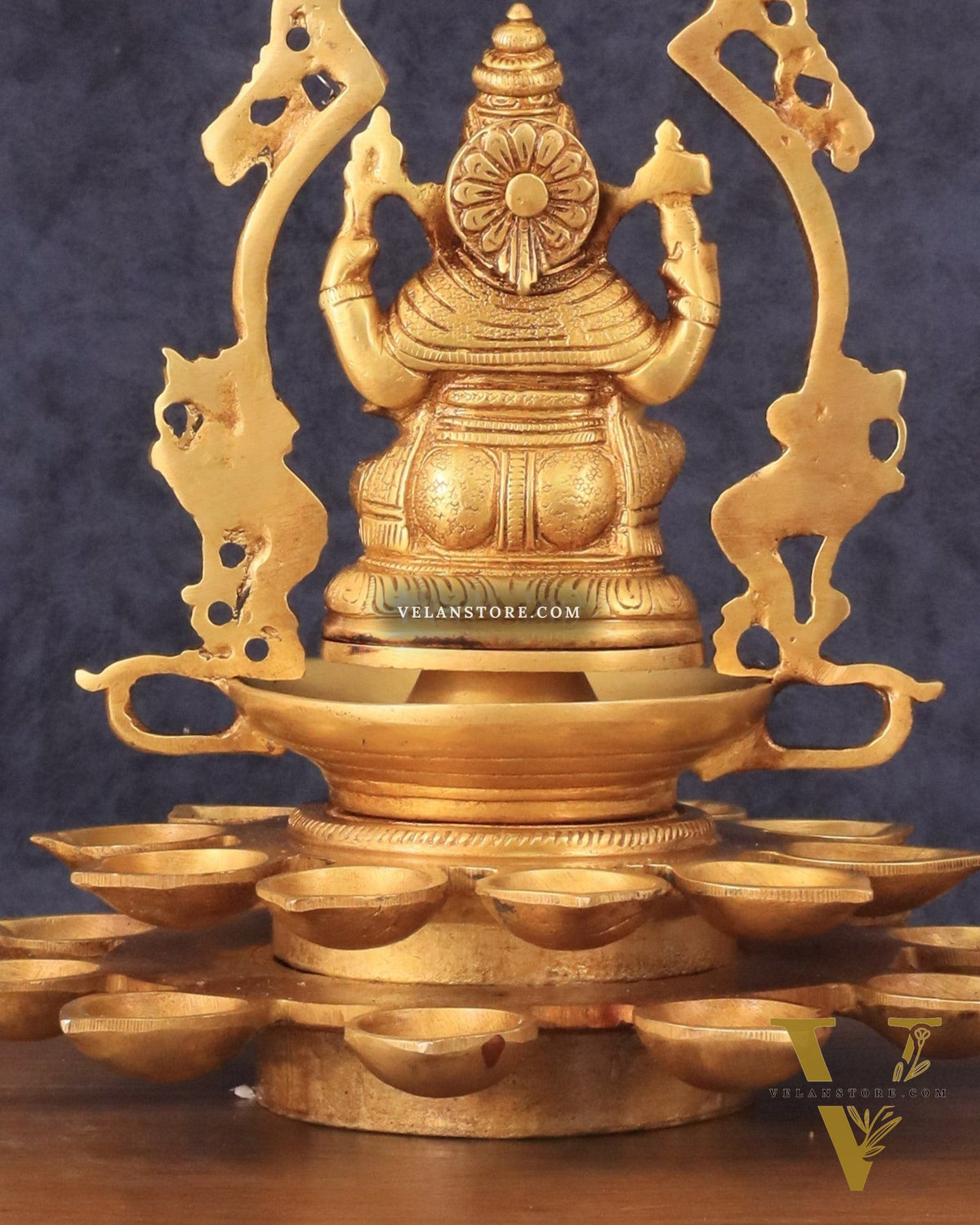 Pure Brass Unique Ganesha Statue with Diyas and Thiruvarchi Frame - 12"
