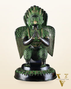 Pure Brass Unique Garuda Dev Statue (Black and Green Antique Tone) 17"