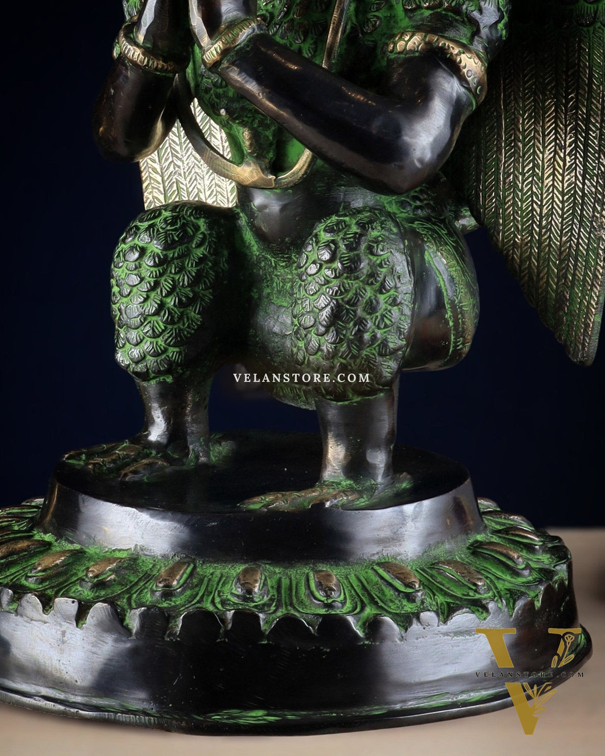 Pure Brass Unique Garuda Dev Statue (Black and Green Antique Tone) 17"