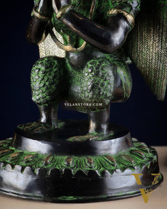 Pure Brass Unique Garuda Dev Statue (Black and Green Antique Tone) 17"