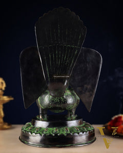 Pure Brass Unique Garuda Dev Statue (Black and Green Antique Tone) 17"