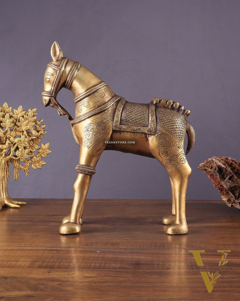 Pure Brass Unique Horse Statue Showpiece 12.6 inches