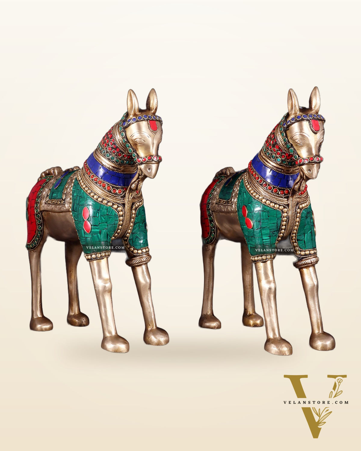 Pure Brass Unique Horse Statue Showpiece Pair | 12.6"