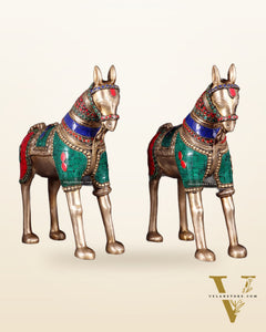 Pure Brass Unique Horse Statue Showpiece Pair | 12.6"