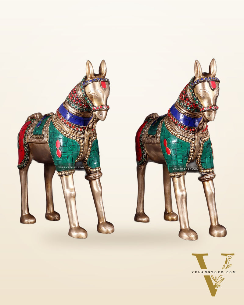 Pure Brass Unique Horse Statue Showpiece Pair | 12.6"