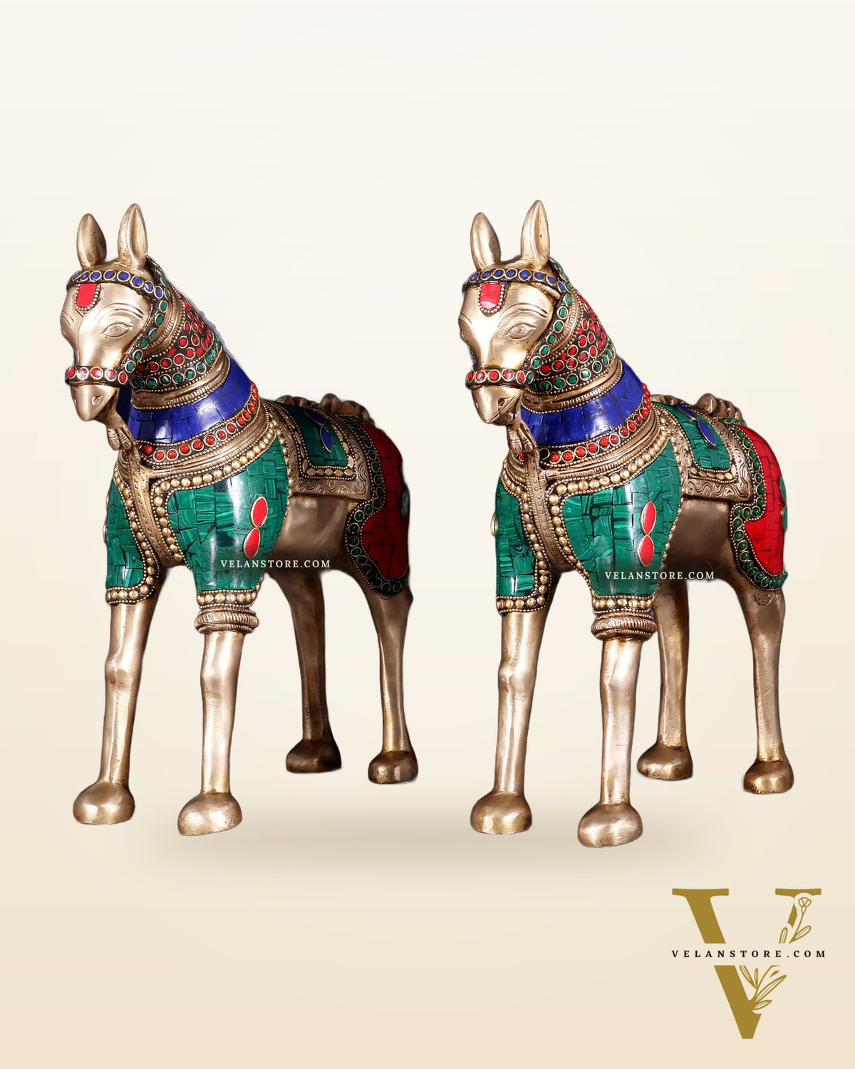 Pure Brass Unique Horse Statue Showpiece Pair | 12.6"