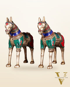 Pure Brass Unique Horse Statue Showpiece Pair | 12.6"