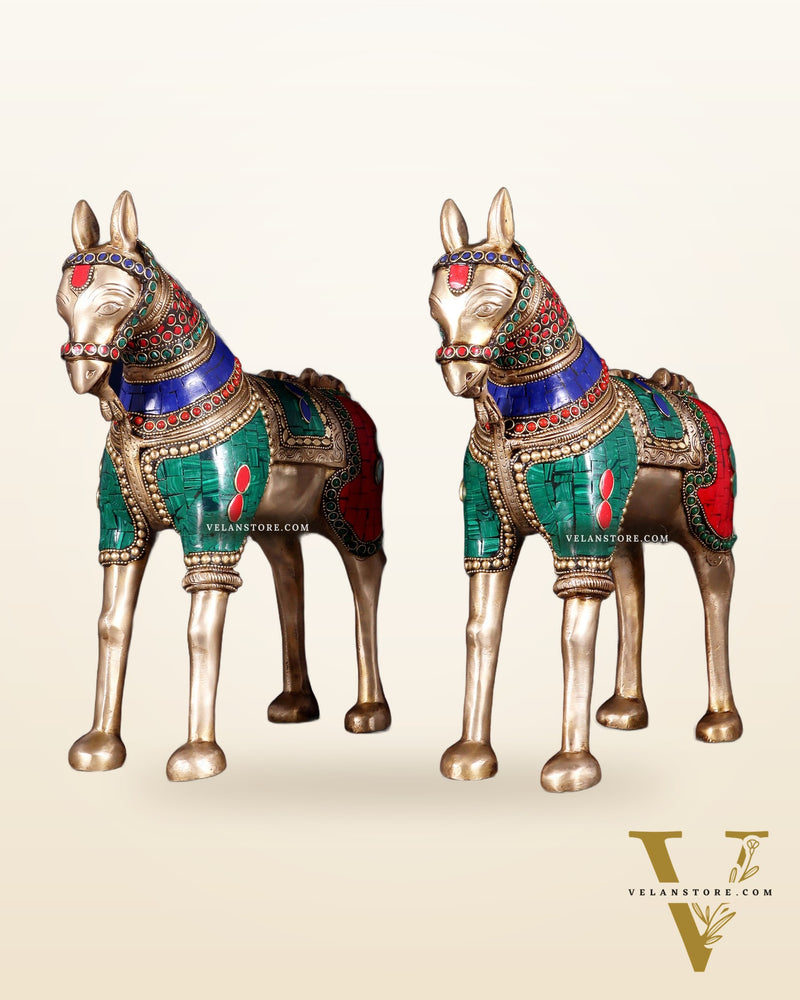 Pure Brass Unique Horse Statue Showpiece Pair | 12.6"