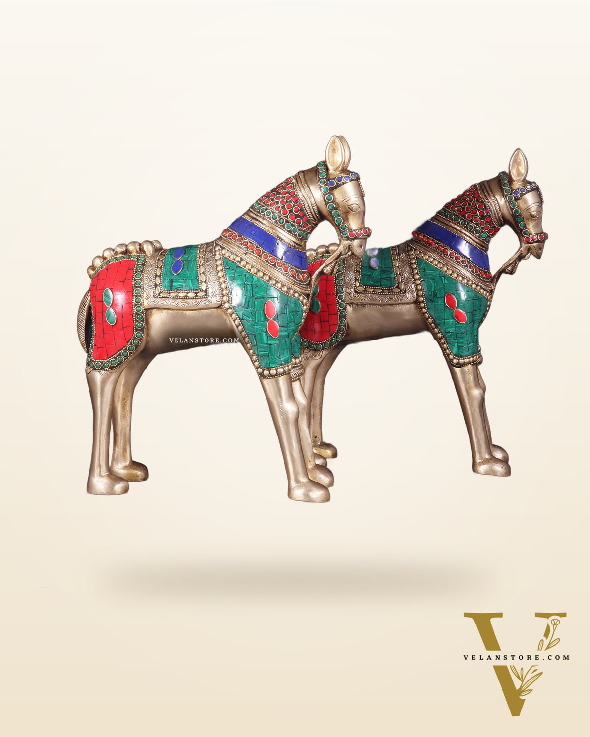 Pure Brass Unique Horse Statue Showpiece Pair | 12.6"